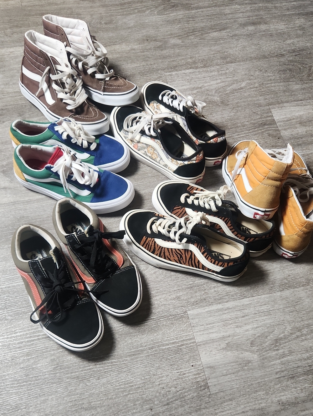 LOT of 5 Vans Mixed Color Skate Shoes Brown, Blue, Green,Black, Cream